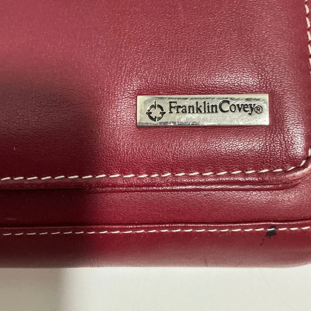 Franklin Covey Burgundy Leather 7-Ring Zip Around Planner Organizer 31935 Red